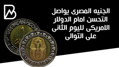 الجنيه المصرى يواصل التحسن امام الدولار الامريكى لليوم الثانى على التوالى 