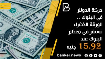 حركة الدولار فى البنوك .. الورقة الخضراء تستقر فى معظم البنوك عند 15.92 جنيه 