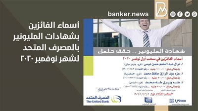 أسماء الفائزين بشهادات المليونير بالمصرف المتحد لشهر نوفمبر 2020 