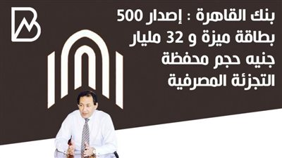 بنك القاهرة : إصدار 500 ألف بطاقة ميزة و32 مليار جنيه حجم محفظة التجزئة المصرفية