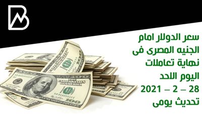 سعر الدولار امام الجنيه المصرى فى نهاية تعاملات اليوم الاحد 28 – 2 – 2021 تحديث يومى