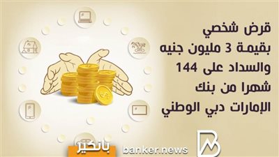 قرض شخصي بقيمة 3 مليون جنيه والسداد على 144 شهرا من بنك الإمارات دبي الوطني