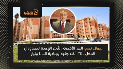 جمال نجم: الحد الأقصى لثمن الوحدة لمحدودي الدخل 350 ألف جنيه بمبادرة الـ100 مليار