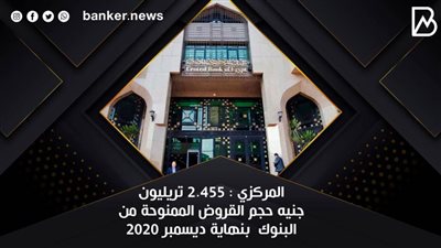  المركزي : 2.455 تريليون جنيه حجم القروض الممنوحة من البنوك  بنهاية ديسمبر 2020
