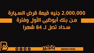 2,000,000 جنيه قيمة قرض السيارة من بنك أبوظبى الأول وفترة سداد تصل لـ 84 شهرا 