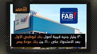 130 مليار جنيه قيمة أصول بنك أبوظبي الأول بعد الاستحواذ على 100٪ من بنك عودة مصر