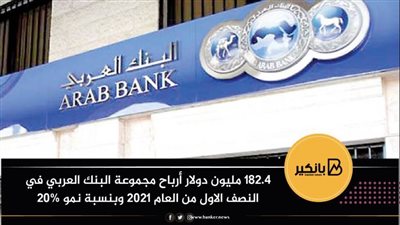 182.4 مليون دولار أرباح مجموعة البنك العربي في النصف الاول من العام 2021 وبنسبة نمو 20%
