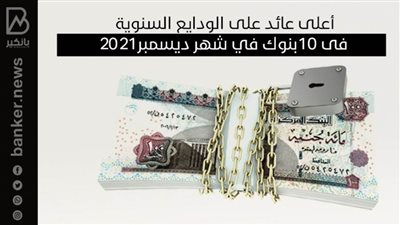 أعلى عائد على الودايع السنوية فى 10بنوك في شهر ديسمبر2021