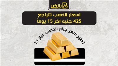 اسعار الذهب تتراجع 425 جنيه آخر 15 يوماً