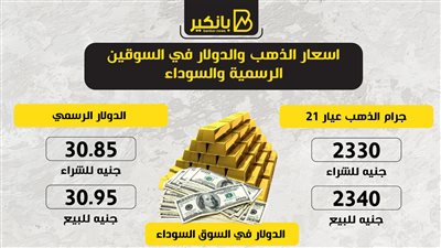 اسعار الذهب والدولار في السوقين الرسمية والسوداء