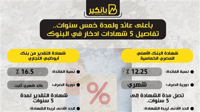 بأعلى عائد ولمدة خمس سنوات.. تفاصيل 5 شهادات ادخار في البنوك