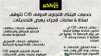 خدمات البنك التجارى الدولى CIB تتوقف لمدة 6 ساعات لإجراء بعض التحديثات
