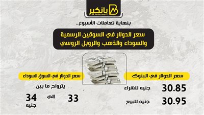 سعر الدولار في السوقين الرسمية والسوداء والذهب والروبل الروسي