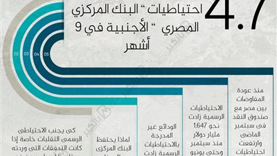 4.7 مليار دولار زيادة في احتياطيات ” البنك المركزي المصري  ” الأجنبية في 9 أشهر