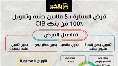 قرض السيارة بـ5 ملايين جنيه وتمويل 100% من بنك CIB