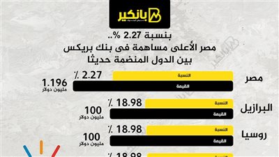 بنسبة 2.27%.. مصر الأعلى مساهمة فى بنك بريكس بين الدول المنضمة حديثا