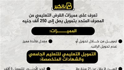 تعرف على مميزات القرض التعليمي من المصرف المتحد بتمويل يصل إلى 250 ألف جنيه