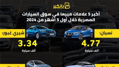 أكبر 5 علامات مبيعا في سوق السيارات المصرية خلال أول 5 أشهر من 2024