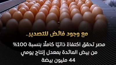 الزراعة: إنتاج مصر من بيض المائدة يرتفع إلى 16.5 مليار بيضة سنويًا ويحقق الاكتفاء الذاتي